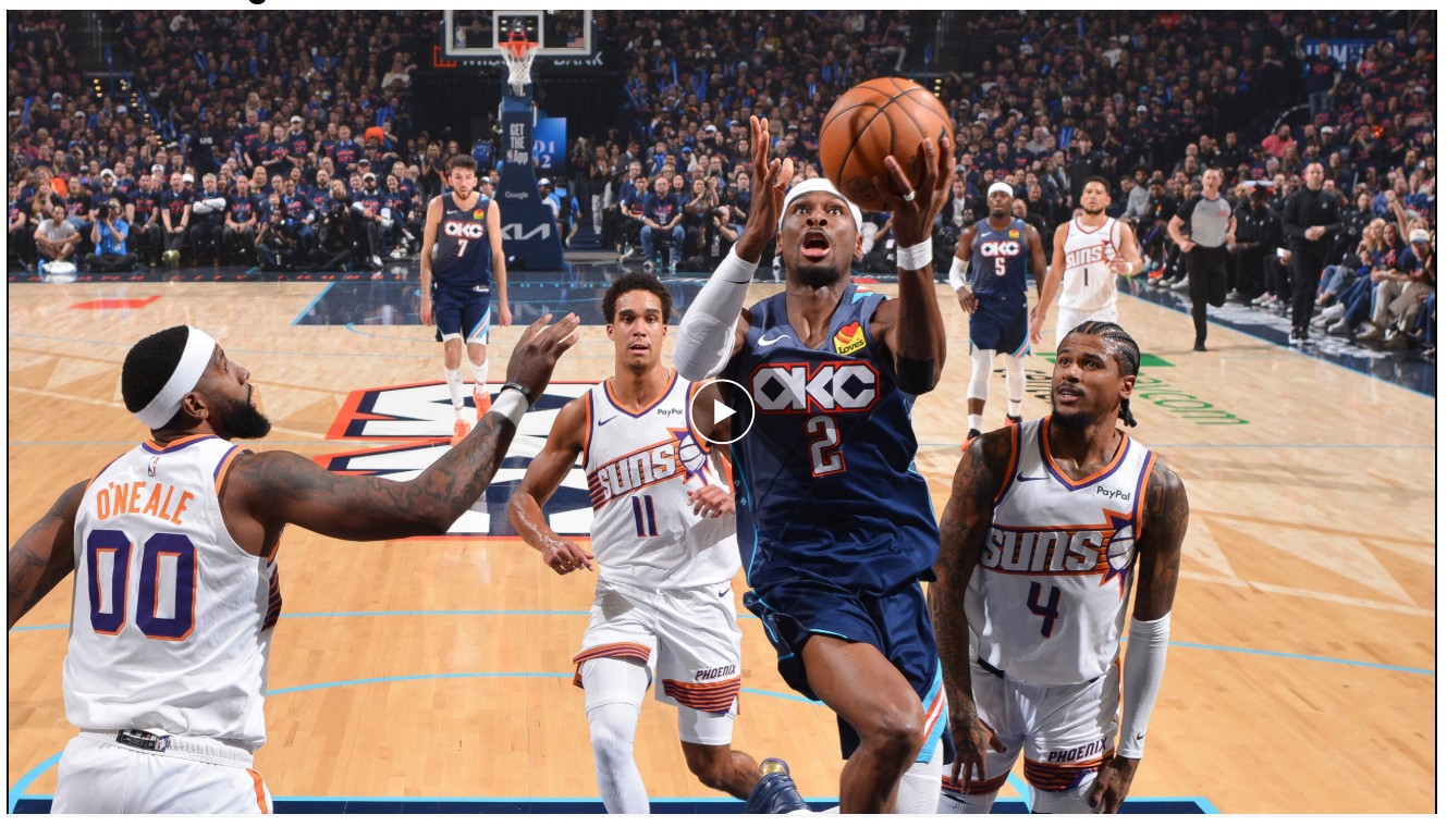 Oklahoma City Thunder vence a Phoenix Suns y toma ventaja 2-0 en los playoffs NBA, con otra actuación estelar de Shai Gilgeous-Alexander.